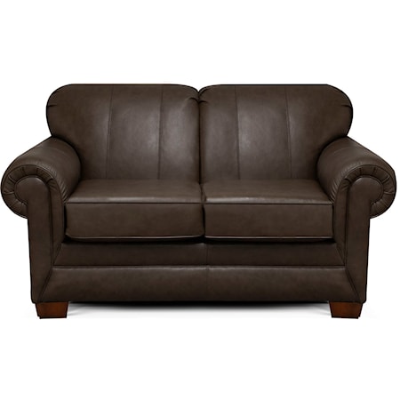 Transitional Leather Loveseat with Rolled Arms