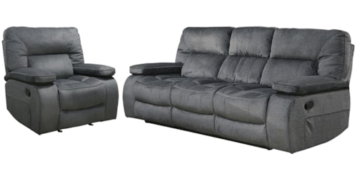 Casual Manual Reclining Sofa and Recliner Set with Lay Flat Design