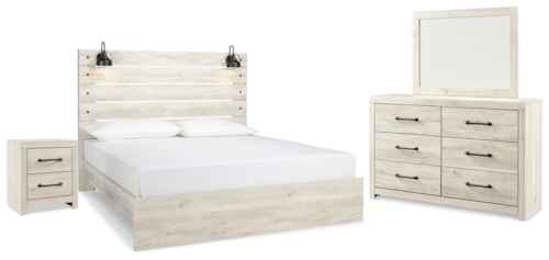 King Panel Bed, Dresser, Mirror And Nightstand