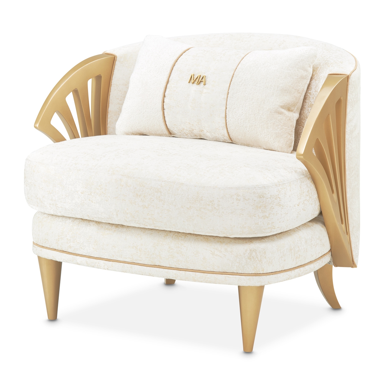 Glam Upholstered Fan-Arm Accent Chair with Shimmering Pillow