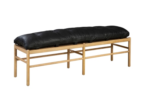 Contemporary Leather Bench with Solid Wood Frame
