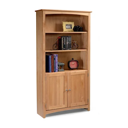 Solid Wood Alder Bookcase with Doors and 2 Shelves