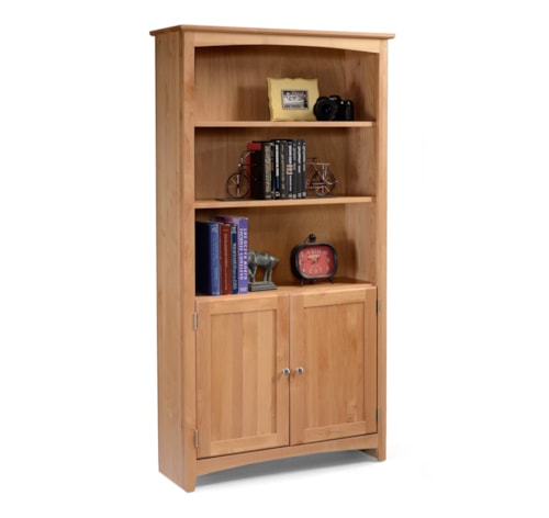 Solid Wood Alder Bookcase with Doors and 2 Shelves