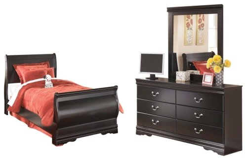 3pc Twin Sleigh Bed, Dresser & Mirror
