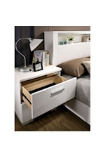 Furniture of America Malte Contemporary California King Panel Bed with Headboard Storage and Chrome Accents
