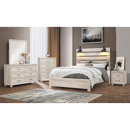 Farmhouse 5-Piece Twin Bedroom Set with Lighting and USB Ports