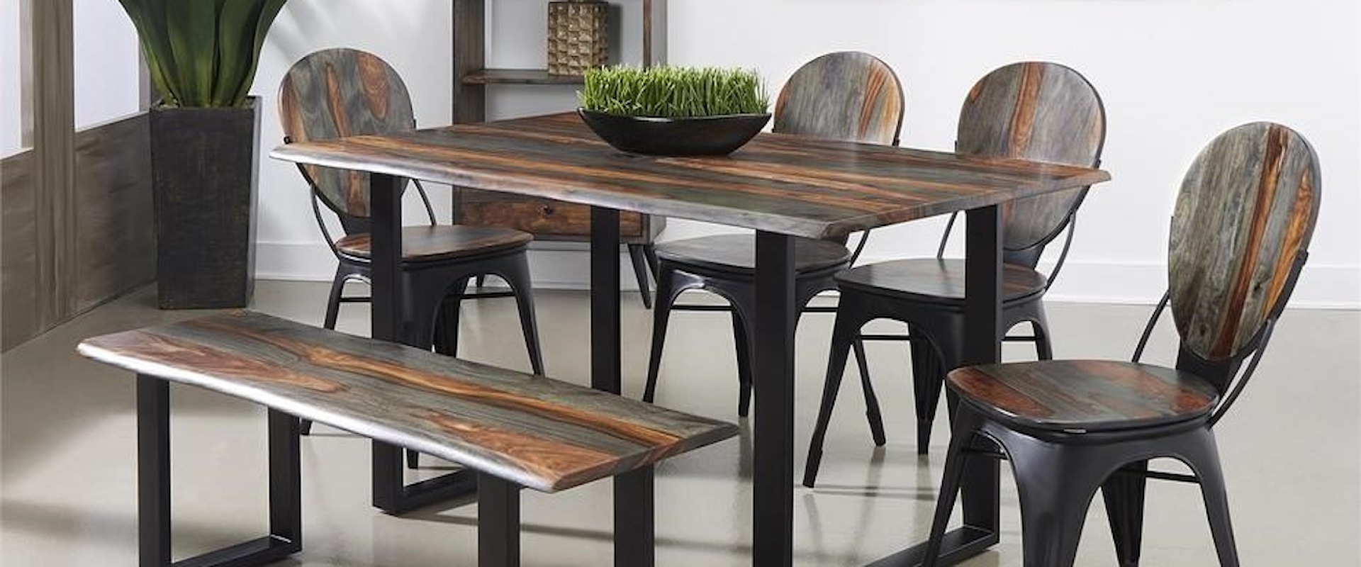 Industrial 6-Piece Dining Set with Bench