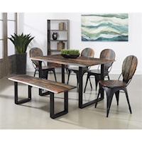 Industrial 6-Piece Dining Set with Bench