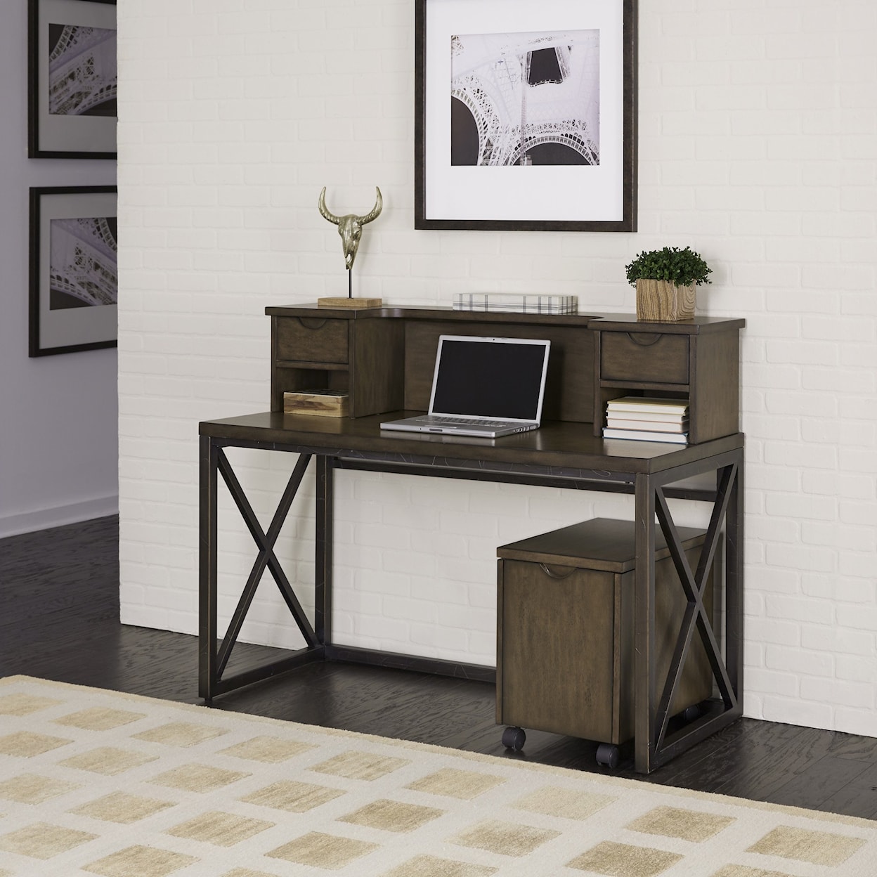 homestyles Xcel Desk with Hutch and File Cabinet