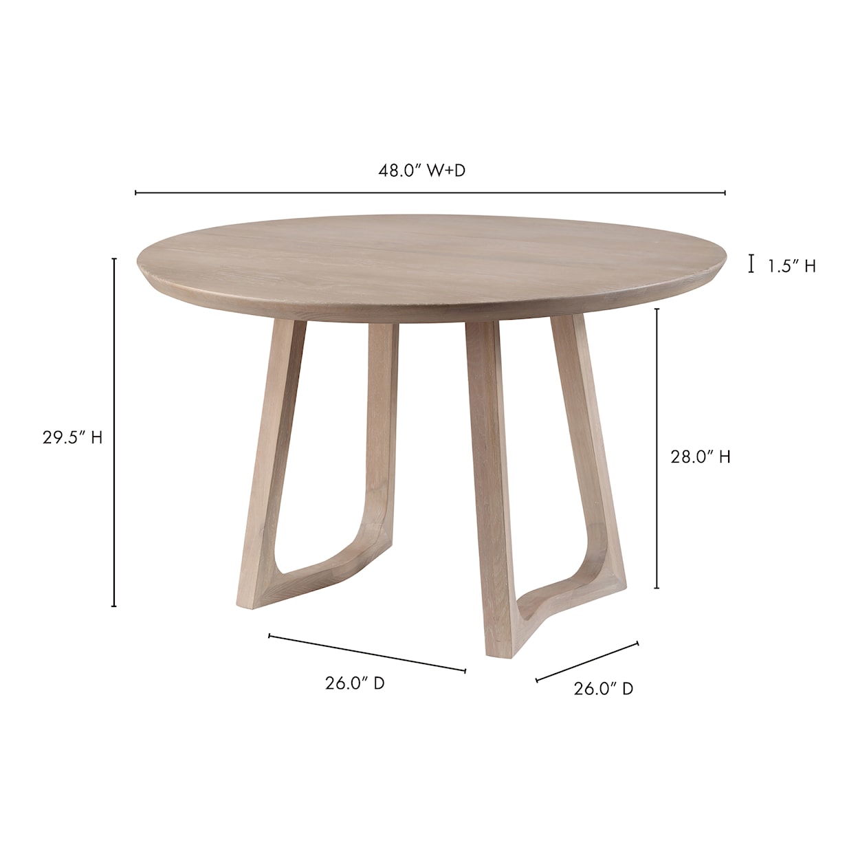 Moe's Home Collection Silas Round Solid White Oak Dining Table