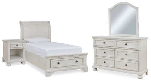 Twin Storage Bed, Dresser, Mirror And Nightstand
