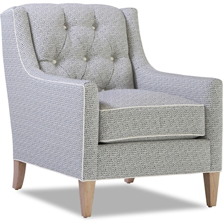 Transitional Button-Tufted Accent Chair with Wood Legs