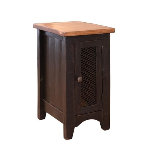 Rustic Chairside Table with Mesh Panel Door