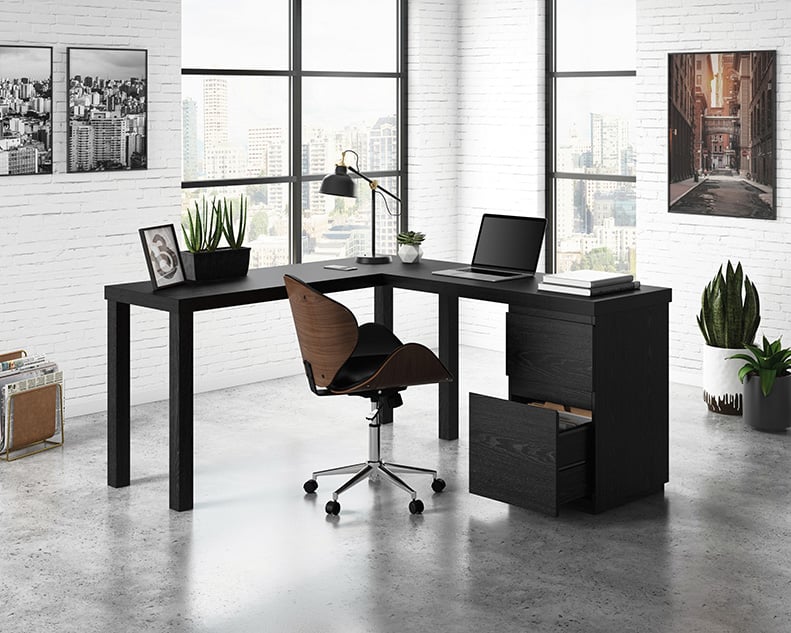 L-Shaped Desk with File Drawer