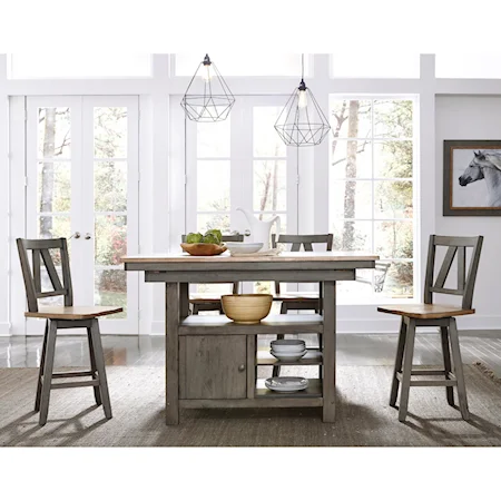 Kitchen Island & 4 Swivel Stools