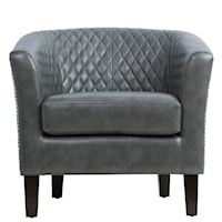 Upholstered Quiltback Barrel Accent Chair in Stormy Gray