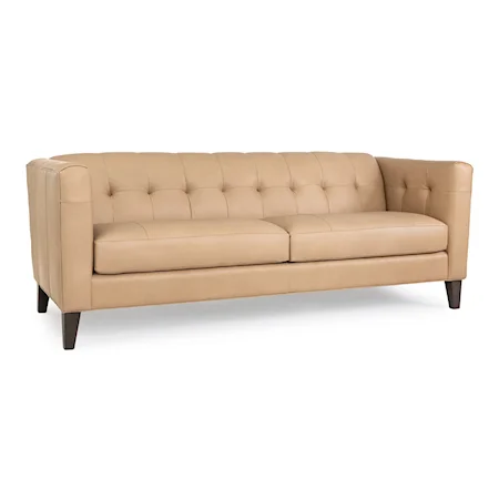 Transitional Button-Tufter Sofa with Exposed Wood Legs