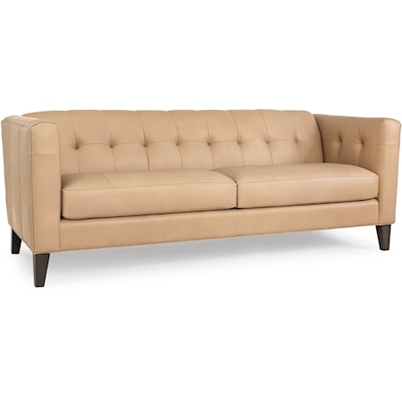 Transitional Button-Tufter Sofa with Exposed Wood Legs