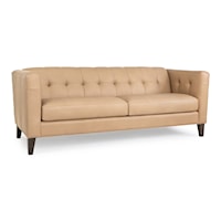 Transitional Button-Tufter Sofa with Exposed Wood Legs