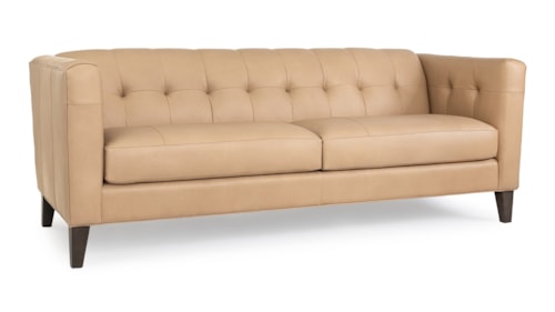 Transitional Button-Tufter Sofa with Exposed Wood Legs