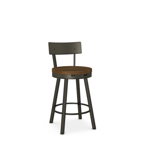 Contemporary Counter Height Swivel Stool with Wood Seat