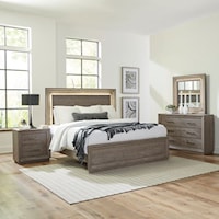 Contemporary Queen Panel Bed, Dresser & Mirror, Night Stand