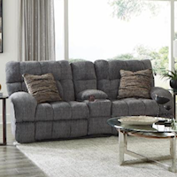 Transitional Lay Flat Reclining Console Loveseat with Cupholders