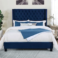 Queen Upholstered Bed with Tufted Wingback Headboard