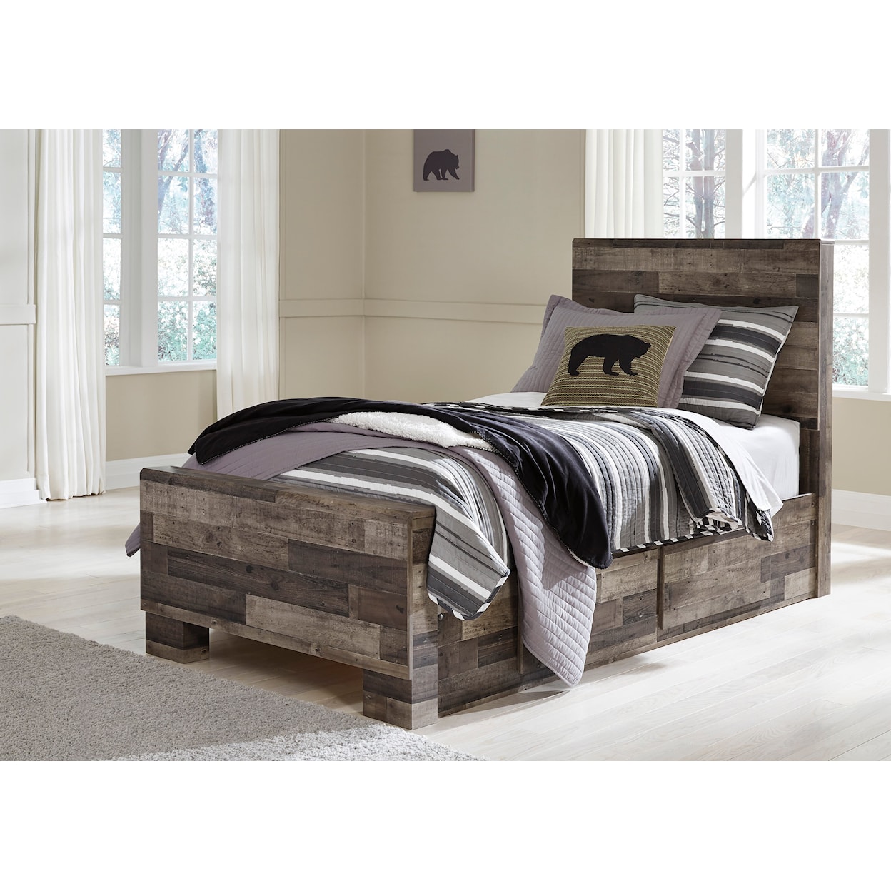 Benchcraft Derekson Twin Panel Bed with 2 Storage Drawers