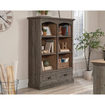 Rustic 6-Shelf Bookcase with Drawers