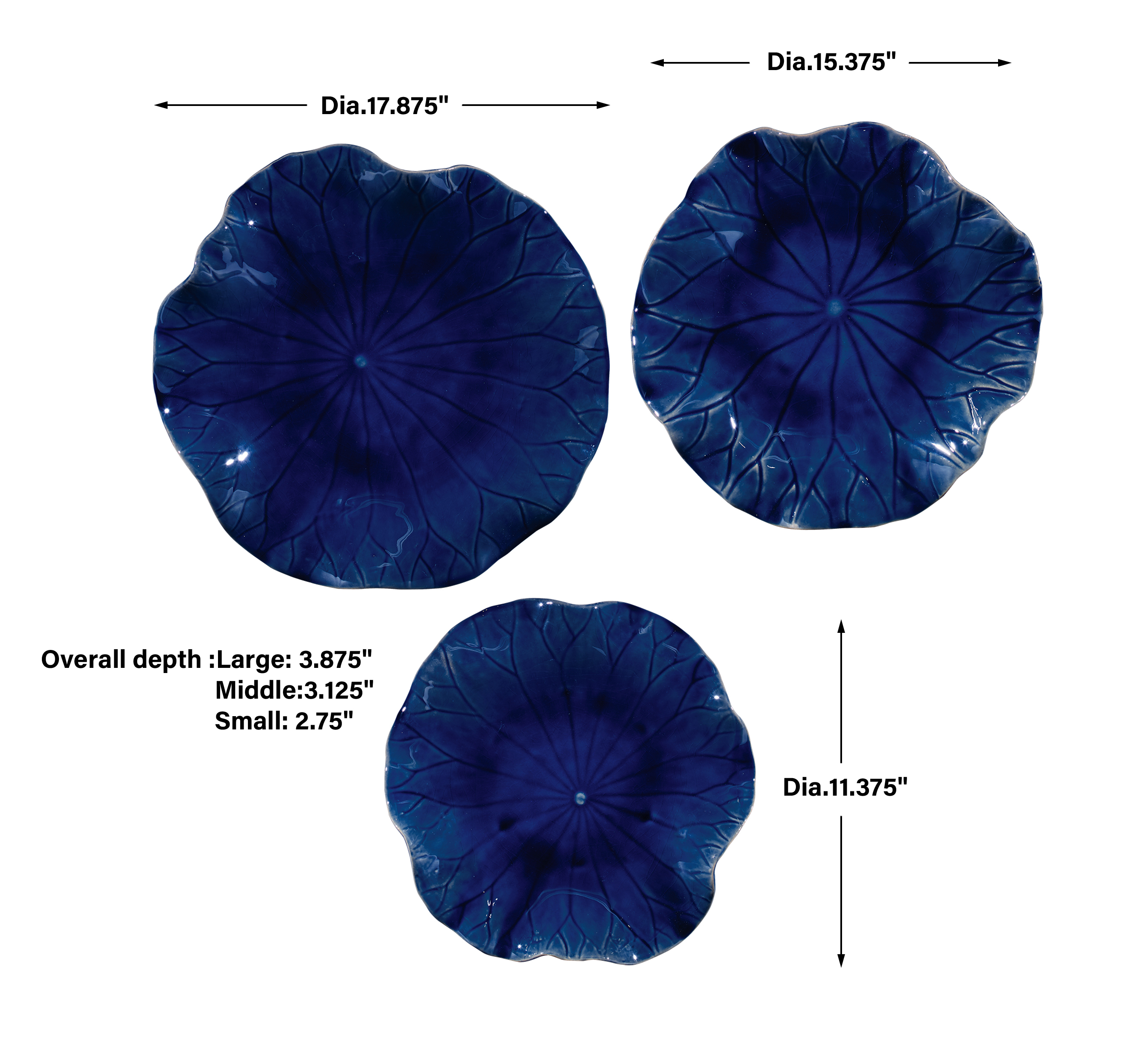 Uttermost Abella Abella Blue Ceramic Wall Decor S/3