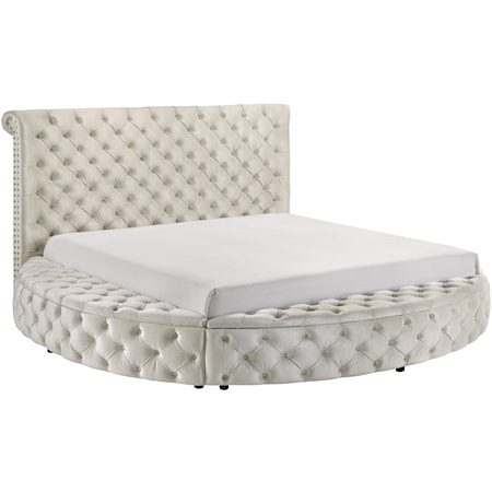 Brigitte Glam King Tufted Headboard Upholstered Storage Bed - Ivory