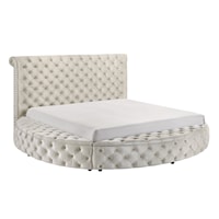 Brigitte Glam Queen Tufted Headboard Upholstered Storage Bed - Ivory