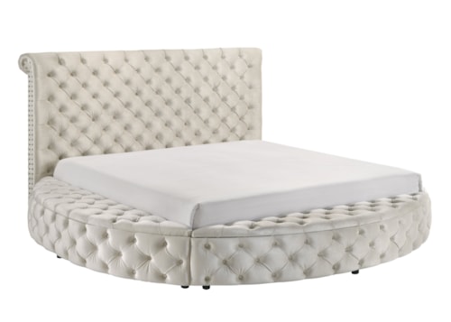 Brigitte Glam Queen Tufted Headboard Upholstered Storage Bed - Ivory