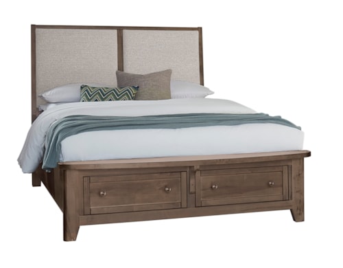 Transitional Queen Upholstered Panel Bed with Footboard Storage