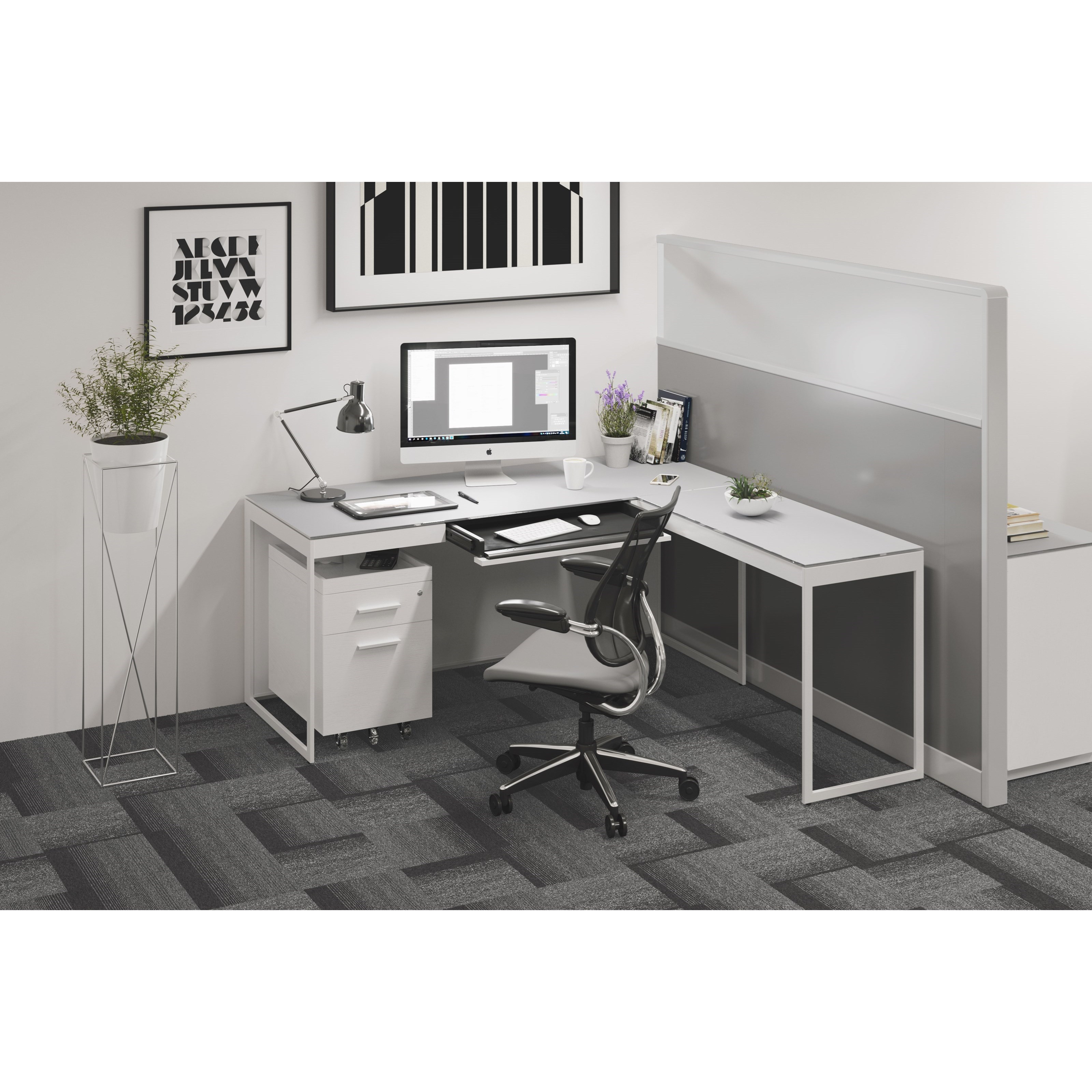 BDI Centro Desk and Return with File Cabinet