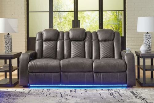 Faux Leather Power Reclining Sofa with Adjustable Headrests