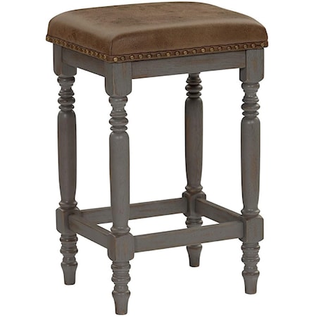 Shabby Chic Counter Stool with Upholstered Seat