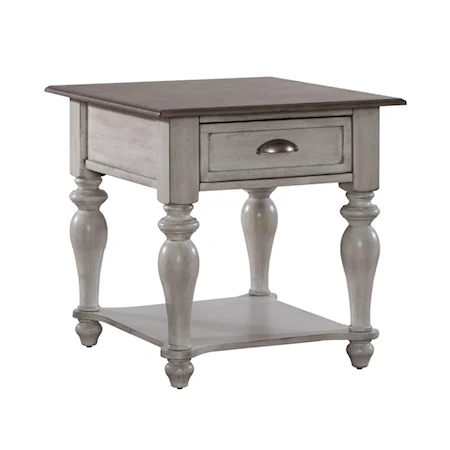 Farmhouse Single Drawer End Table with Satin Nickel Hardware