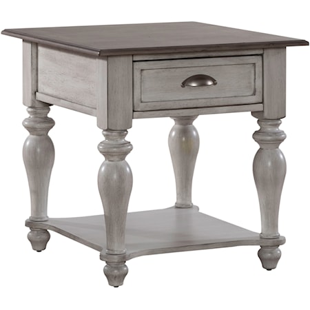 Farmhouse Single Drawer End Table with Satin Nickel Hardware