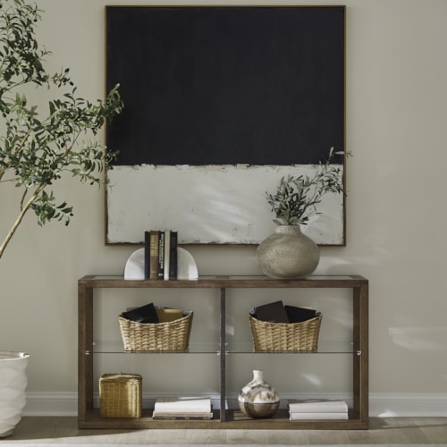 Contemporary Sofa Table with Floating Adjustable Glass Shelves