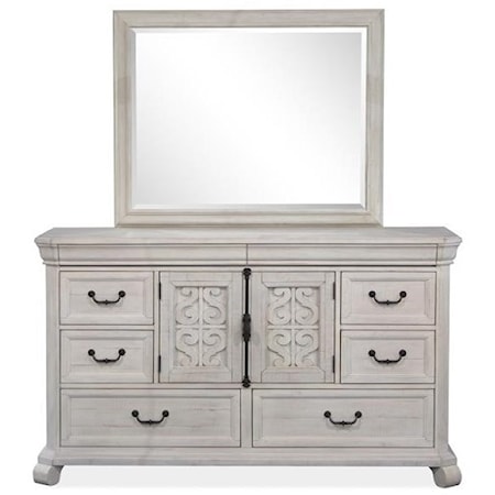 Cottage Style 8-Drawer Dresser and Rectangular Mirror Set