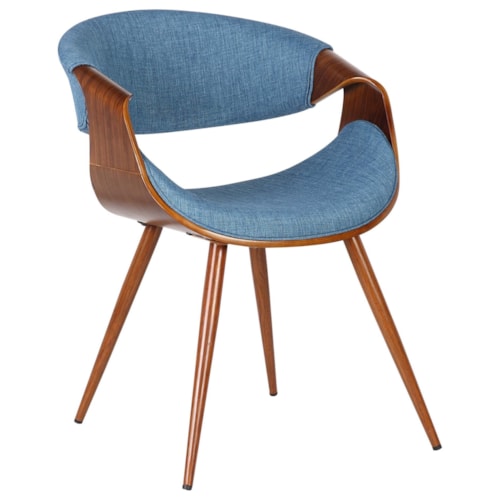 Mid-Century Dining Chair in Blue Fabric