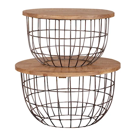 Global Nesting Caged Accent Tables with Wood Tops