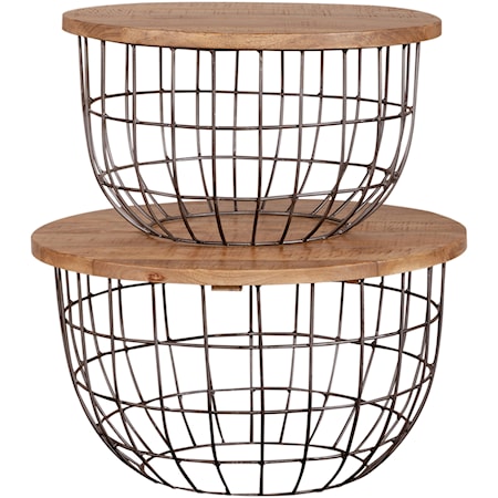 Global Nesting Caged Accent Tables with Wood Tops