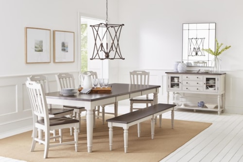 Farmhouse Dining Table with 6 Chairs and Bench