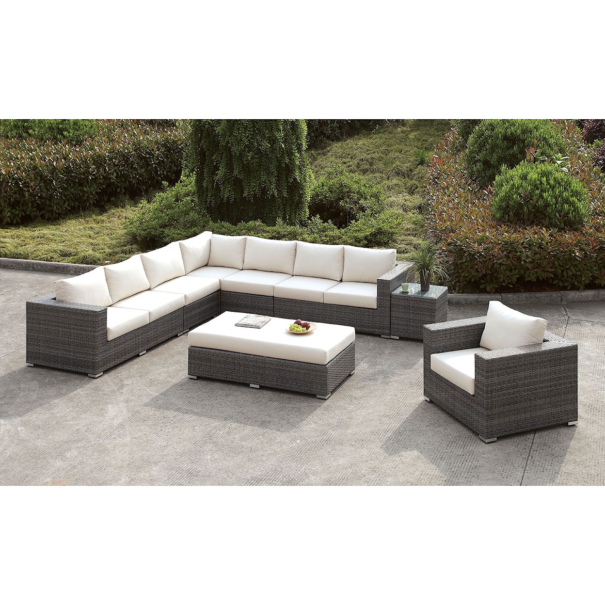 Furniture of America Somani L-Sectional + Chair + Bench + End