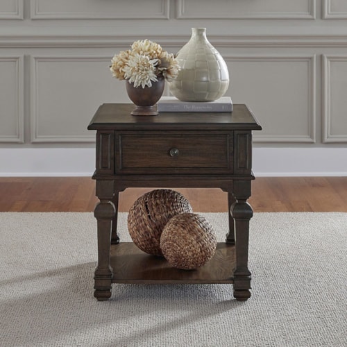 Traditional Drawer End Table with Lower Shelf