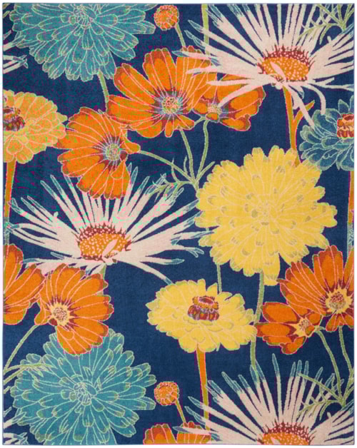 7'10" x 9'10" Navy Multicolor Rectangle Rug