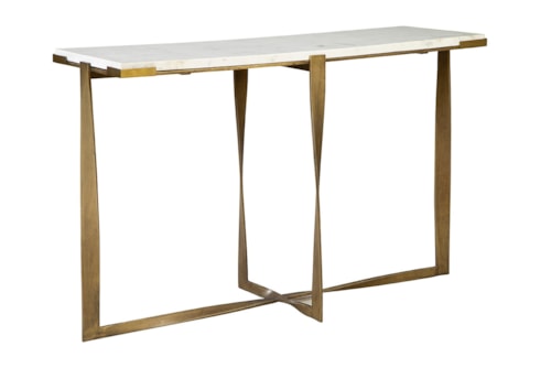 Mid-Century Modern Marble Console Table with Antique Brass Legs